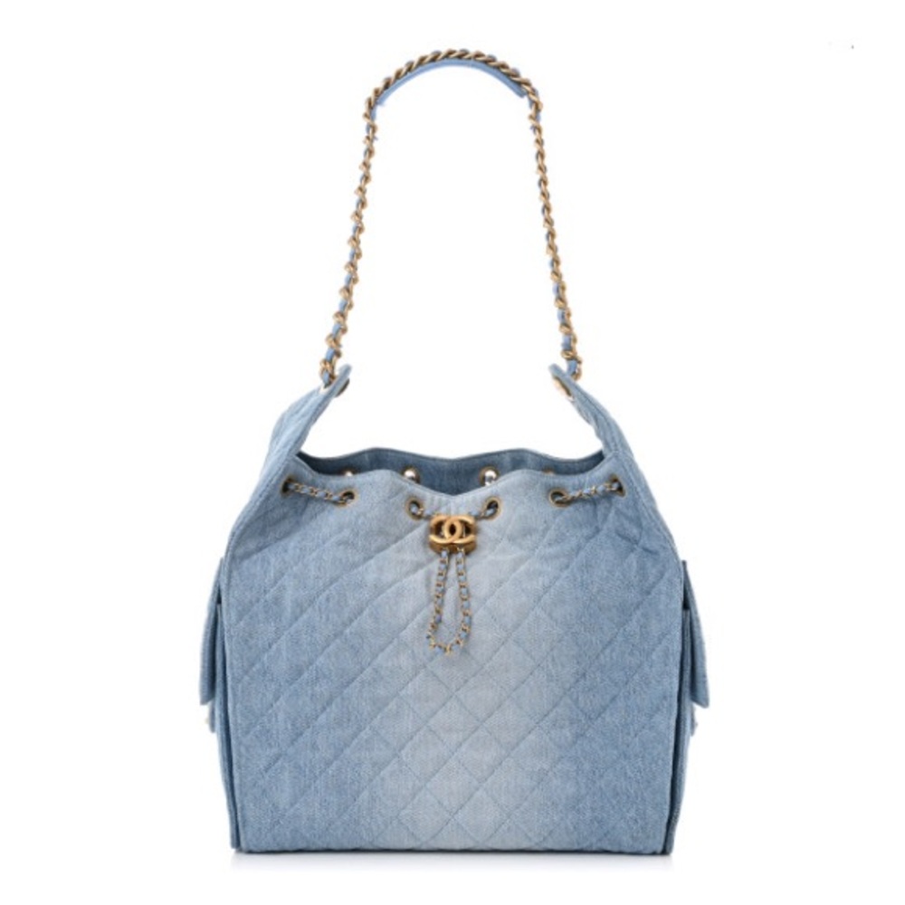 Like Chanel Washed Denim Quilted Small Handbag Blue